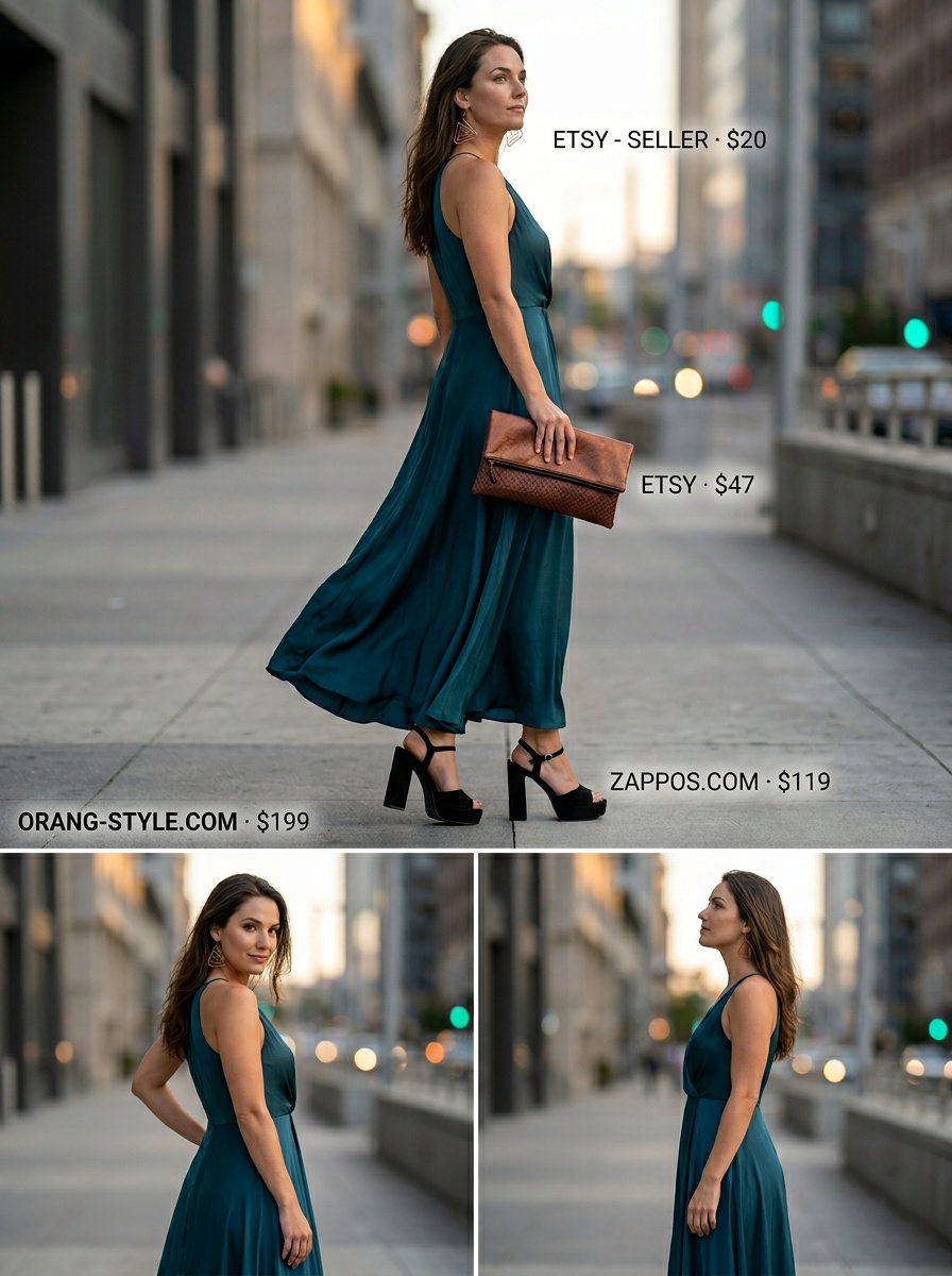 Deep teal crinkle chiffon one-shoulder maxi dress for art gallery openings. Solid color summer flowy maxi dresses 2026 with copper earrings.