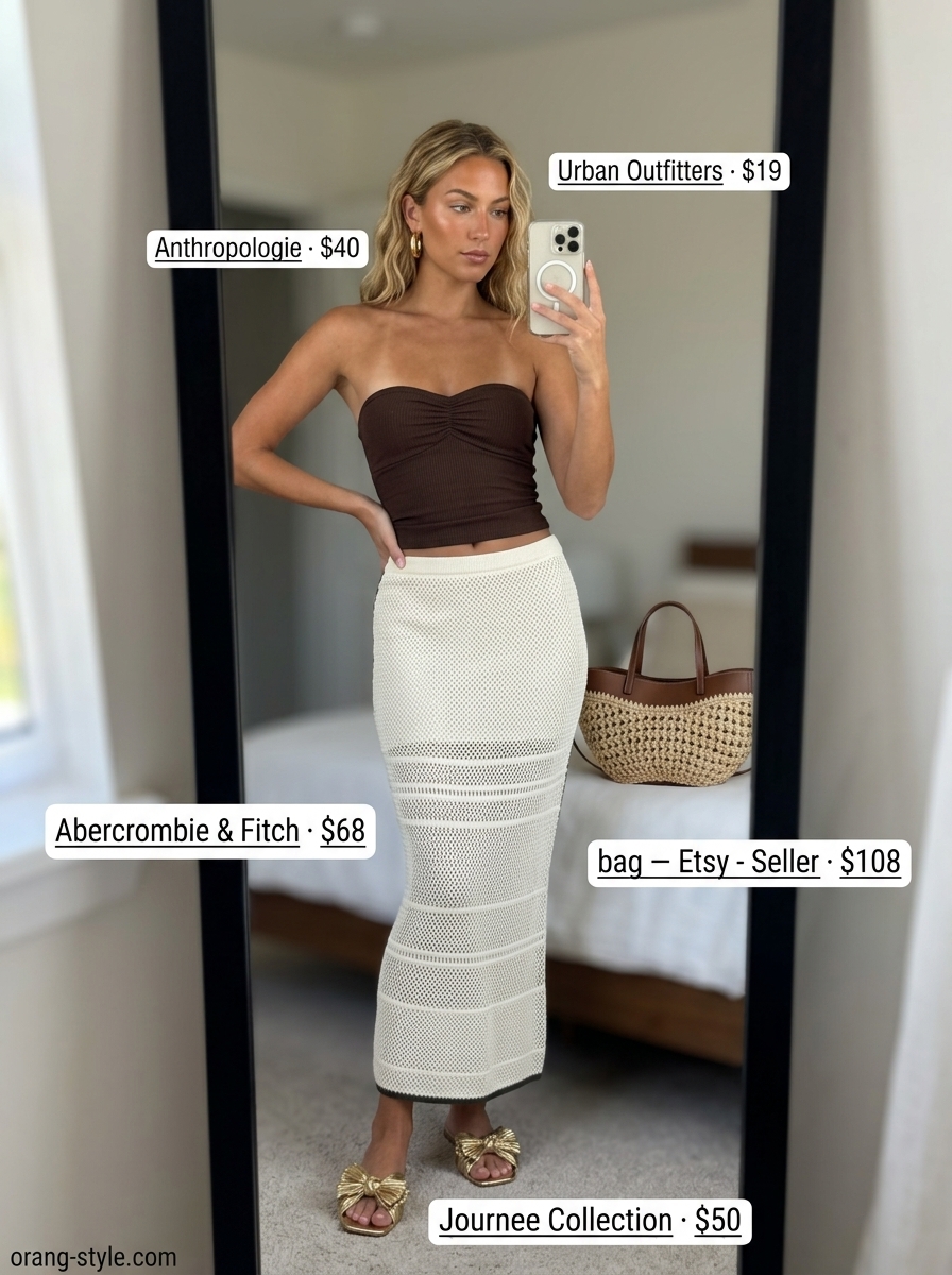 Luxurious cream crochet maxi skirt outfit for summer skirt outfits 2026, perfect for resort dinners.