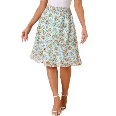 skirt Allegra K Women's Floral Print Smocked Elastic Waist Midi Flowy Target $37.99