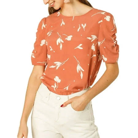 top Allegra K Women's Shirred Short Sleeve Floral Top Walmart - Tasharina Corp $23.99