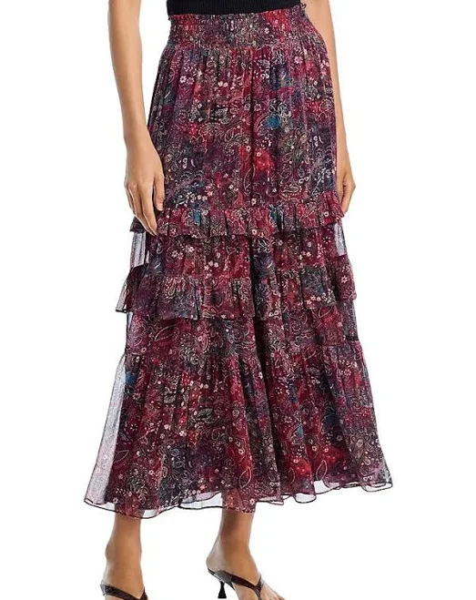 maxi skirt Aqua Paisley Tiered Boho Maxi Women Skirt - Brown Multi Editorialist $25