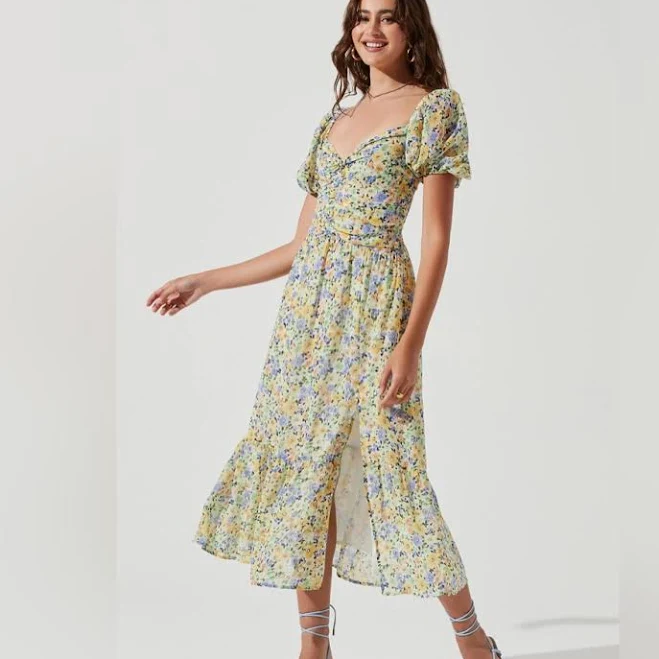dress Astr The Label Women's Irma Floral Puff-Sleeve Midi Dress Poshmark $36