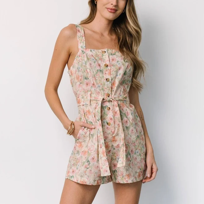 romper Baltic Born Womens Jamie Romper | Green + Pink Floral | Size: Medium Baltic Born $39