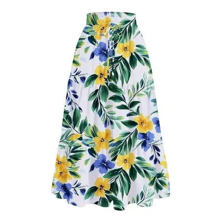skirt Bbyeadc Floral Maxi Skirts for Women Tiered Elastic Skirt Drawstring Pleated Skirts Women Midi Walmart - bbyeadc $10.49