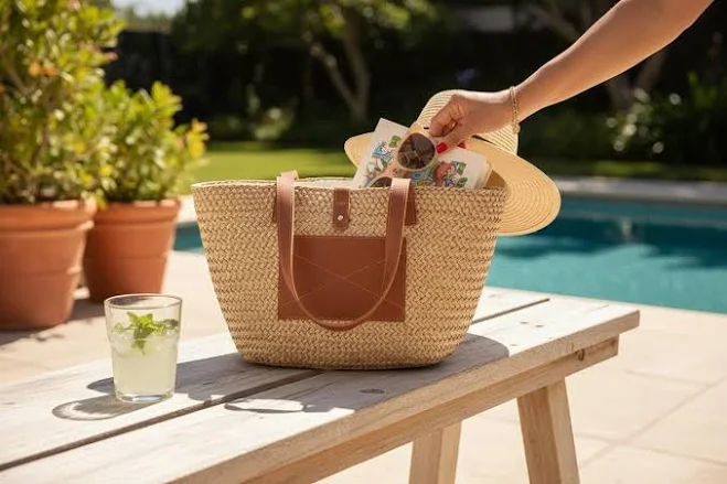 bag Beach Market Handwoven Straw Tote Bag with Faux Leather Accents Etsy - Seller $30.76