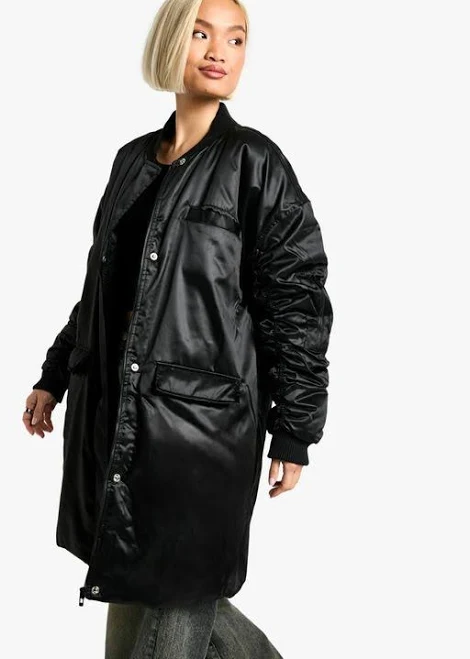 outerwear Boohoo Women's Oversized Satin Bomber Jacket Lyst $20