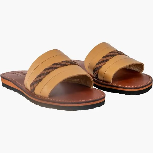 shoes Braided Leather Slide Sandals swiqatcrafts.com $42