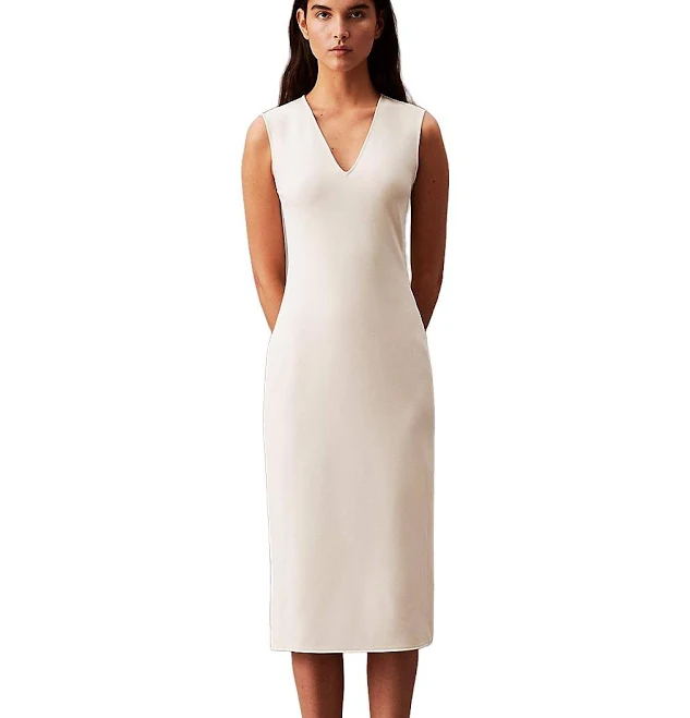 dress Calvin Klein Stretch Crepe Sleeveless Midi Dress - Parchment Editorialist $45