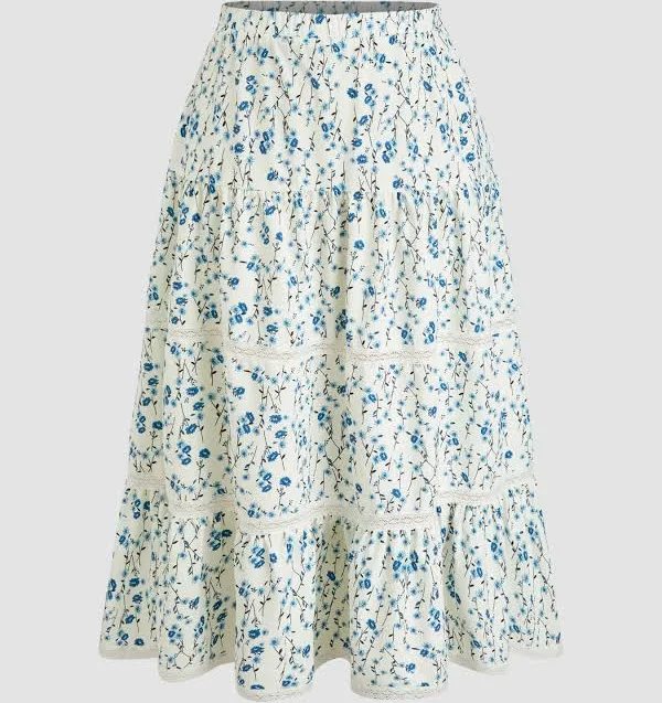 maxi skirt CIDER Floral Ruffle Hem Woven Mid Rise Curve & Plus Size Maxi Skirt Womens Cider $39.9