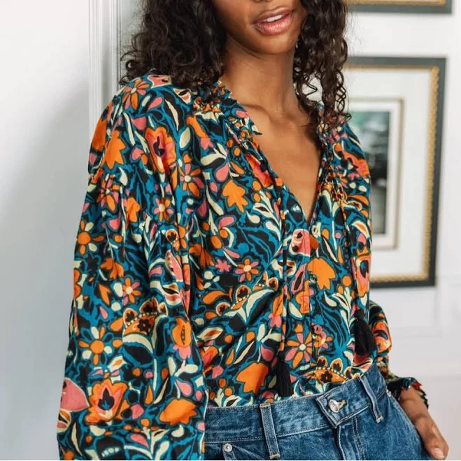 top Cleobella Kaitlyn Peasant Floral V-Neck Blouse Poshmark $95