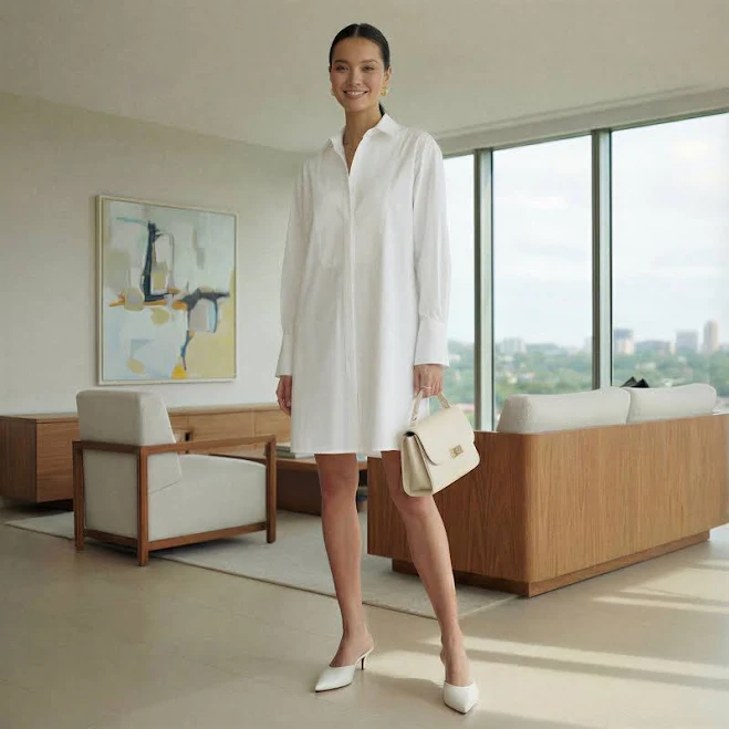dress Cotton Poplin Short Button-Down Shirt Dress SeamsFriendly $65