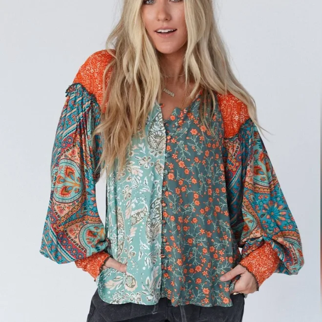 top Danielle Women's Floral Printed Three Bird Nest Top Three Bird Nest $68