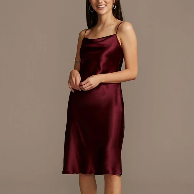 dress DB Studio Midi Satin Slip Dress with Spaghetti Straps David's Bridal $37.49