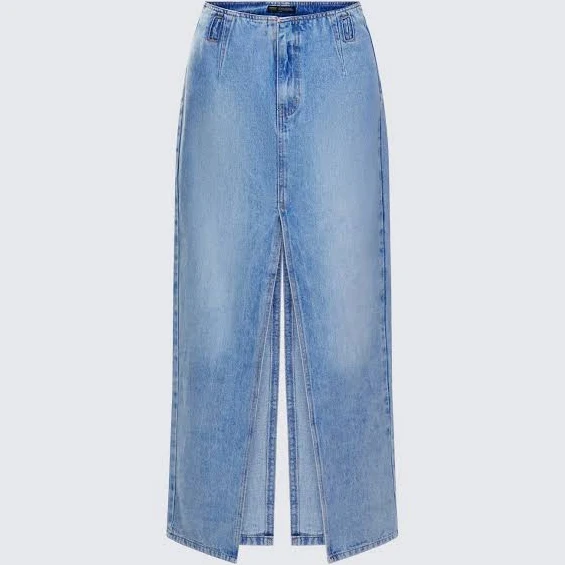 maxi skirt Denim Maxi Skirt with Front Slit finesse.us $64