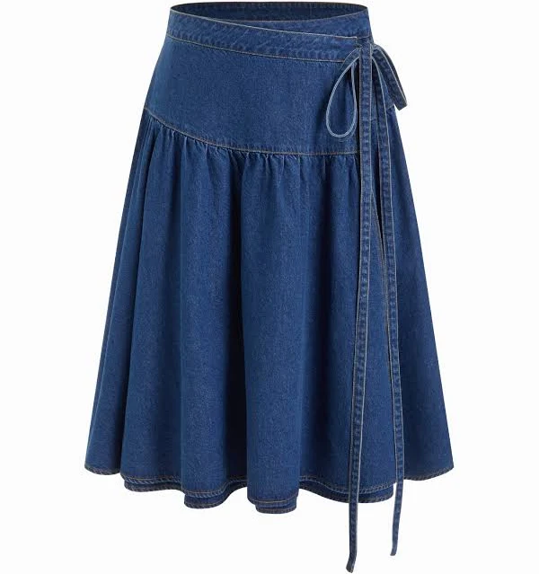 skirt Denim Mid Rise Wrap Tie Side Midi Skirt Cider $52.9