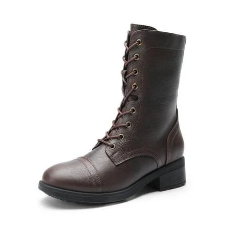 shoes Dream Pairs Women's Mid Calf Lace-Up Chunky Heel Combat Boots Walmart - TopShoes $30.99