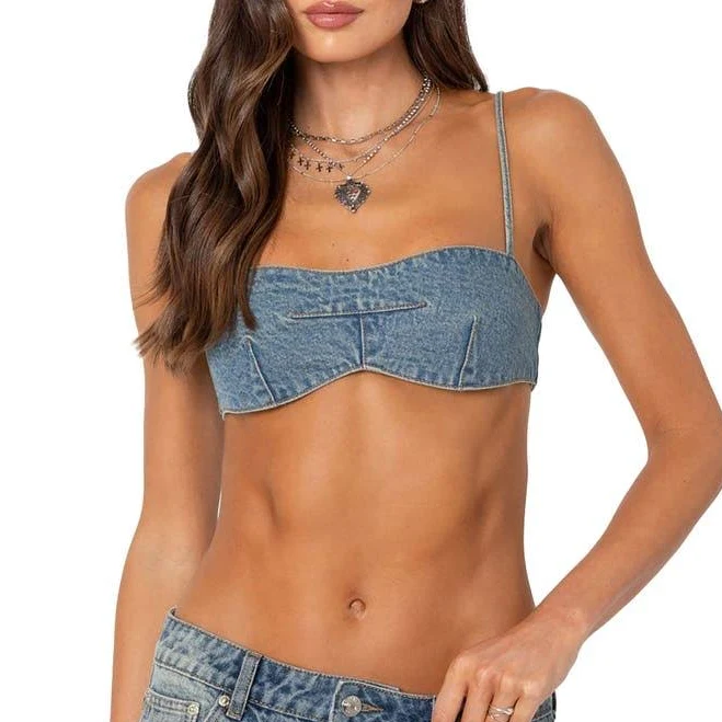 top Edikted Women's Brandy Denim Bralette Nordstrom $54.4