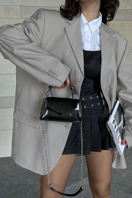bag Elegant Patent Leather Shoulder Bag with Chain Etsy - Seller $800