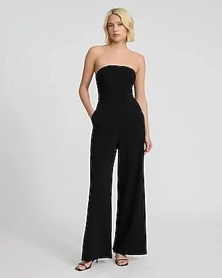 jumpsuit Express Women's Strapless Wide Leg Crepe Jumpsuit with Pockets Express $49