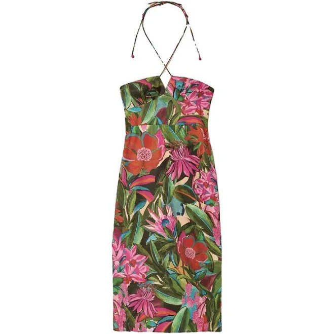 dress Farm Rio Multicolor Tropical Print Cotton Strapless Midi Dress S Vestiaire Collective $209