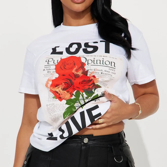 top Fashion Nova Women's Lost in Love Graphic Tee Shirt Fashion Nova $12
