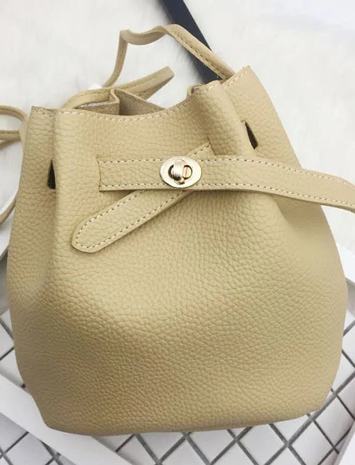 bag Faux Leather Bucket Bag with Drawstring milanoo $10.99