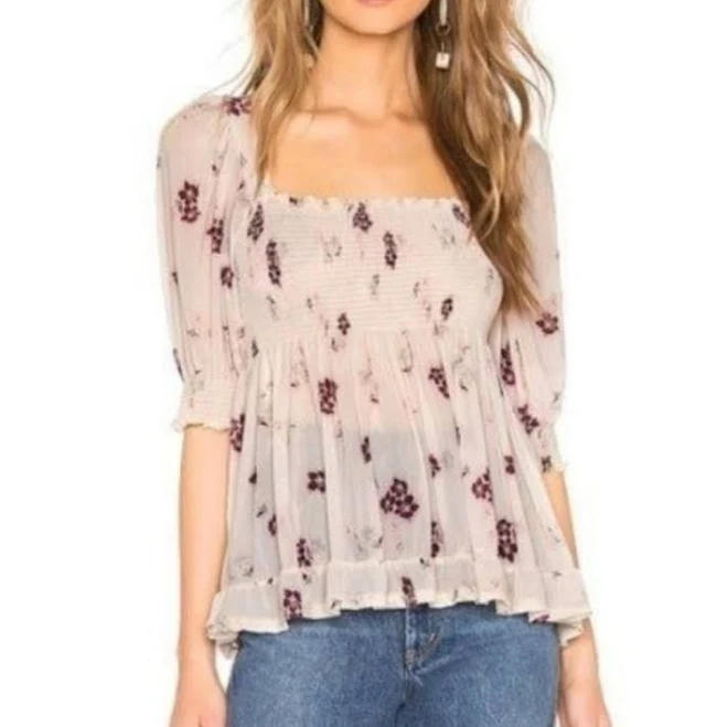 top Free People Tops Free People Delta Dawn Midnight Combo Black Blouse With Red Floral Design Nwt Poshmark $15