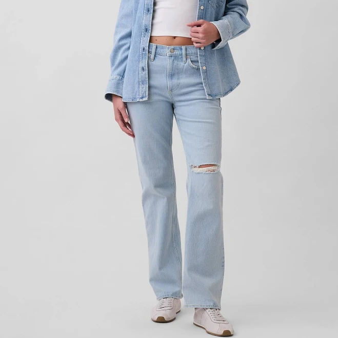 bottom Gap Women's Mid Rise Relaxed Straight Jeans Gap $44