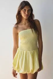 dress Glamorous Lemon Yellow Strapless Smocked Bubble Hem Mini Dress urbanoutfitters.com $44.99