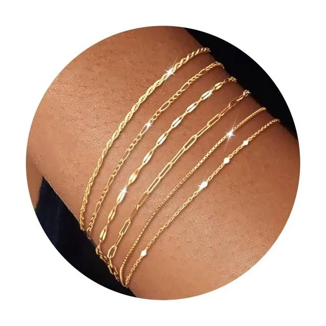 accessory Gold Stack Bracelets For Women: Dainty Thin Bracelet Set Trendy 14k eBay - 614foxx614 $22.67