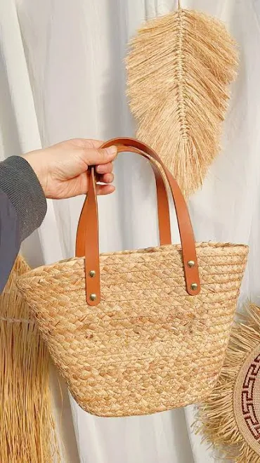 bag Handwoven Straw Tote Bag with Leather Handles Etsy - Seller $22.92