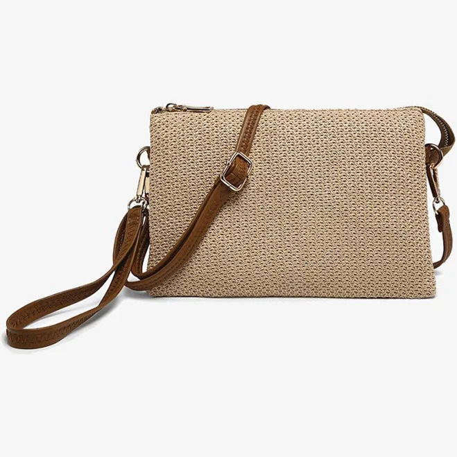 bag Izzy Vegan Straw Woven Crossbody with Guitar Strap Jen & Co. $33.71
