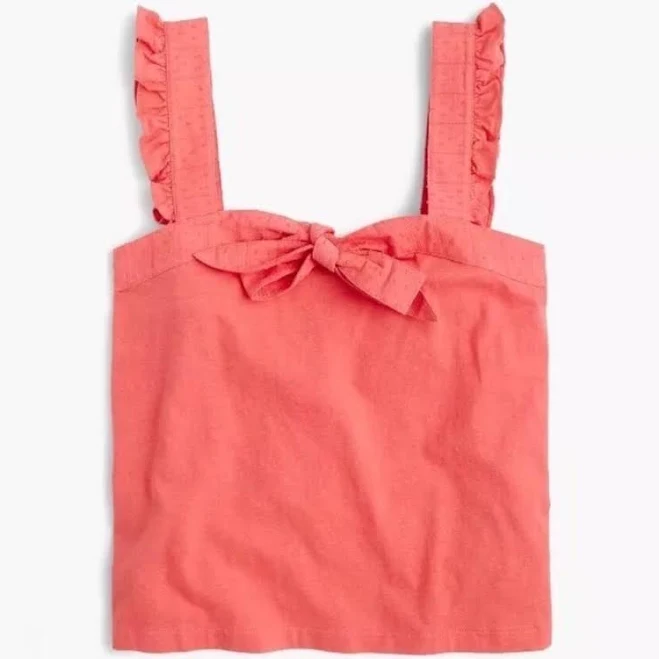 top J. Crew Coral Embroidered Trim Bow Border Top Tank Shirt Blouse Xl eBay - sunnysdcloset $39.99