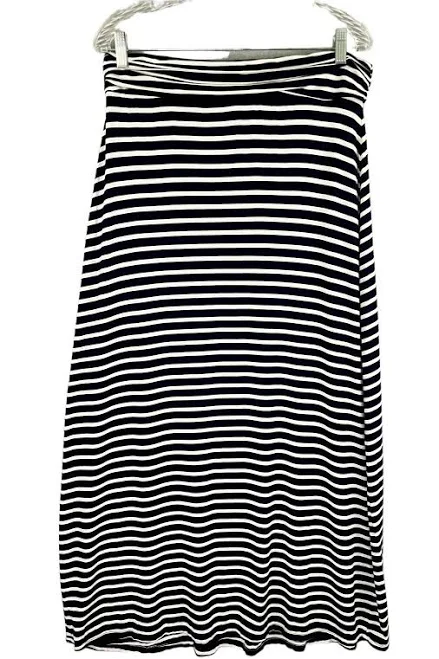 maxi skirt J Crew M Maxi Skirt Navy Blue White Stripe Jersey Knit Pull On Ruched eBay - eventeble $16.95