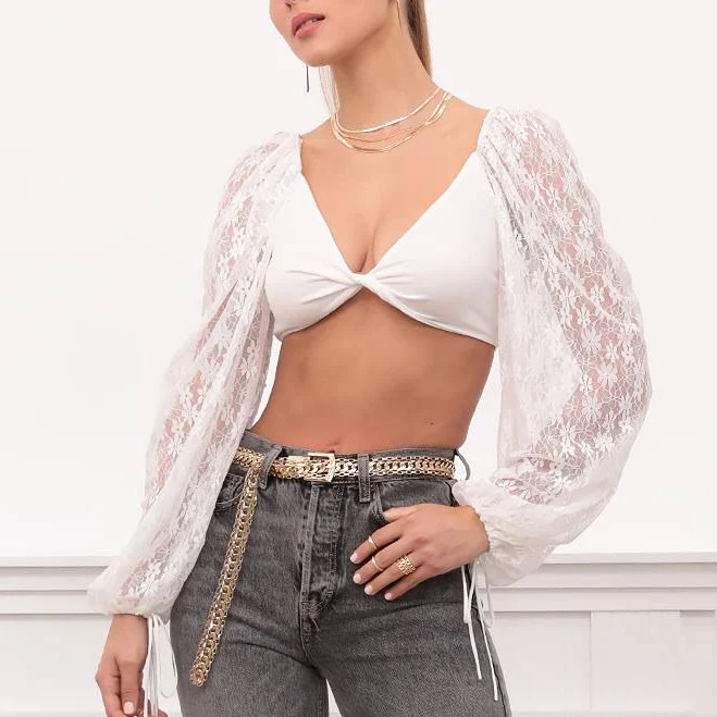 top Lace Puff Sleeve Crop Top LUCY IN THE SKY $9.27