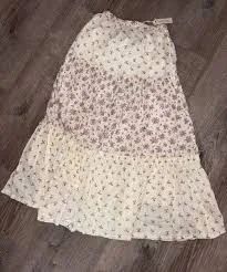 skirt LAFFAIRE Floral Cotton Chiffon Long Ruffle A-Line Skirt XS Ivory Pink Green eBay $20