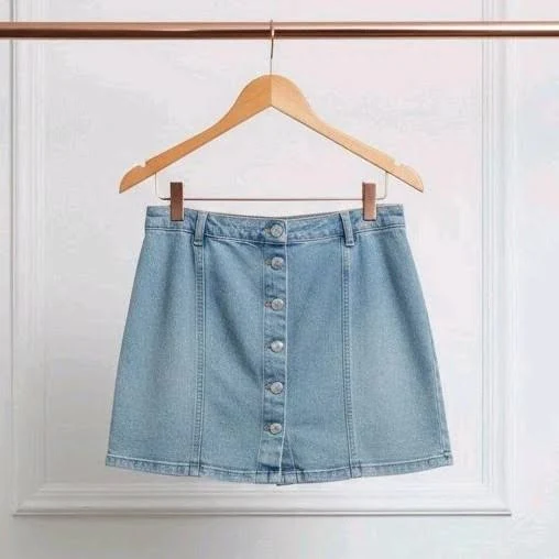 skirt Light Blue Denim Button Front A-line Mini Cotton Skirt For Women eBay $11