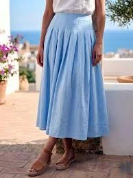 skirt Light Blue Linen Pleated Maxi Skirt | High Waisted Summer Boho Skirt with Pockets | Comfortable Everyday Skirt | Boho Summer Skirt Etsy $66.37