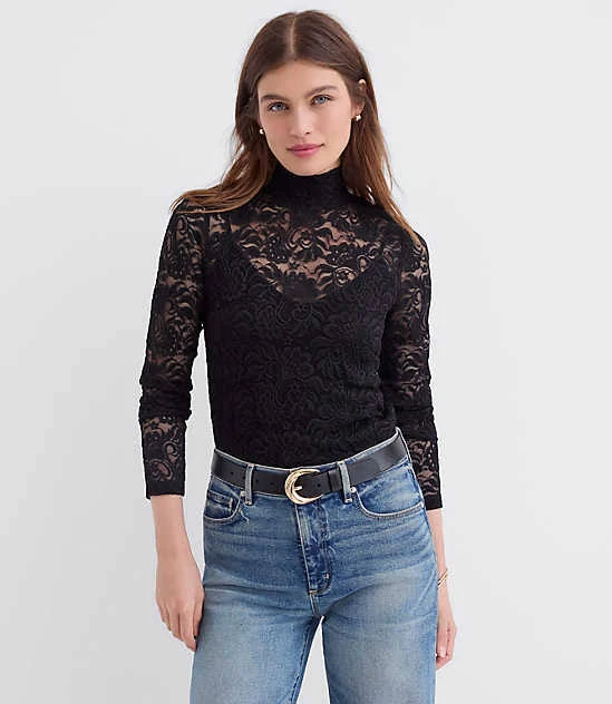 top Loft Women's Lace Long Sleeve Turtleneck Top LOFT $24.94