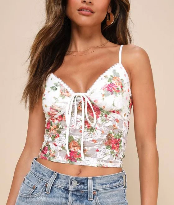 top Lulus Cropped Floral Sheer Lace Cami Top Lulus $29