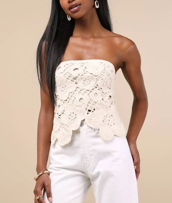 top Lulus Strapless Crochet Crop Top Lulus $39