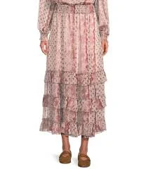 skirt MELLODAY Coordinating Printed Chiffon Tiered Ruffle Hem A-Line Midi Skirt Dillard's $19.99