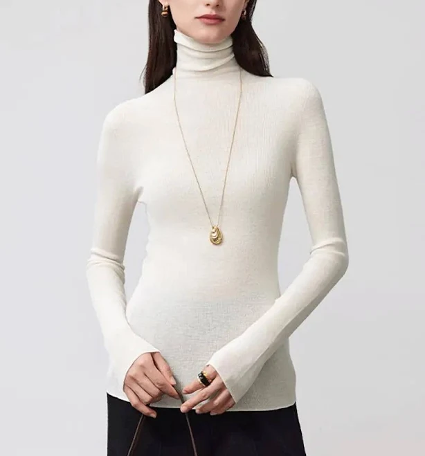 top Merino Wool Seamless Knit Turtle Neck Sweater Fibflx $102