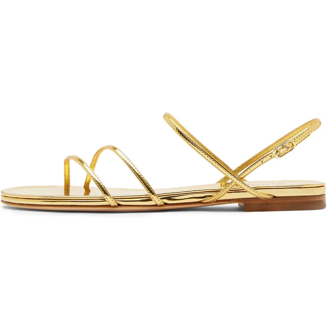 shoes Metallic Gold Round-Toe Strappy Flat Sandals Fuchsia Boots $86