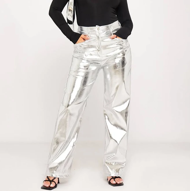 pants Metallic Straight Leg High Waisted Jeans Nothingbutstyle $24