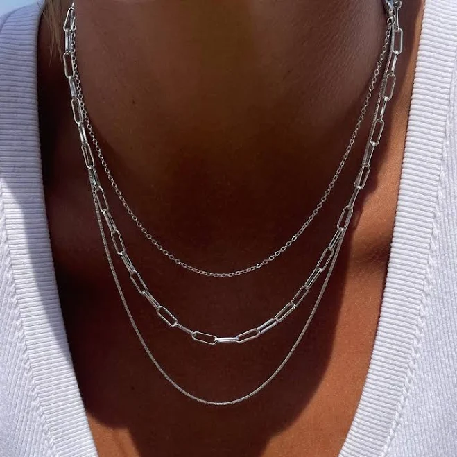 accessory Minimalist Triple Layered Silver Stacking Choker Necklace Set Etsy - Seller $32.08