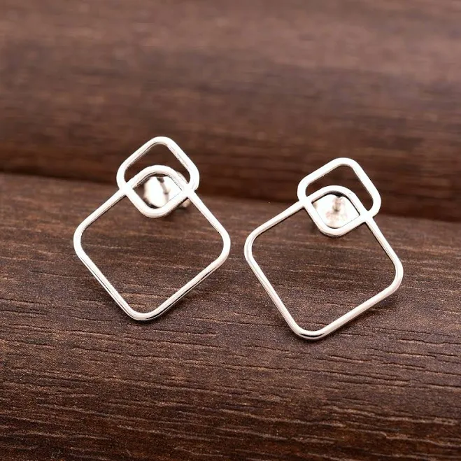 accessory Modern Geometric Silver Stud Earrings Etsy - Seller $31.6