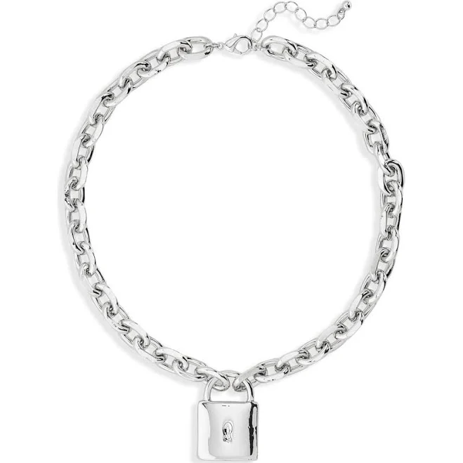 accessory NORDSTROM RACK Chunky Chain Lock Pendant Necklace in Silver at Nordstrom Rack Nordstrom Rack $17.97