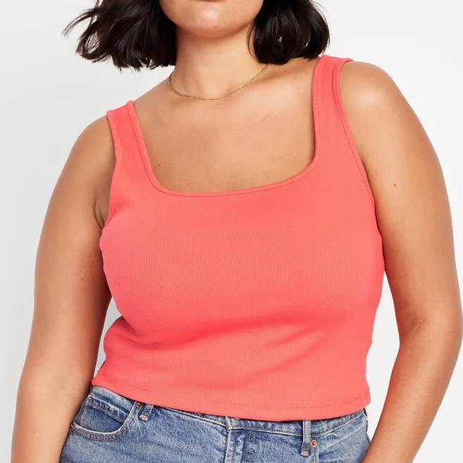 top Old Navy Women&rsquo;s Ultra-crop Rib-knit Square Neck Tank Top Coral Size eBay - janscloset45 $8.99