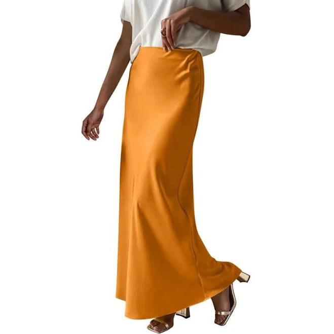 skirt Orange Satin Maxi Skirt Poshmark $112